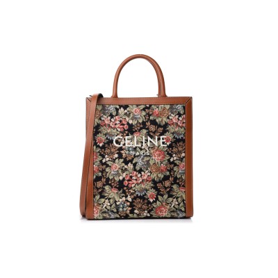 CELINE SMALL TOTE IN CABAS FLORAL JACQUARD AND COWHIDE 192082CXG.19RV (32*29*8cm)